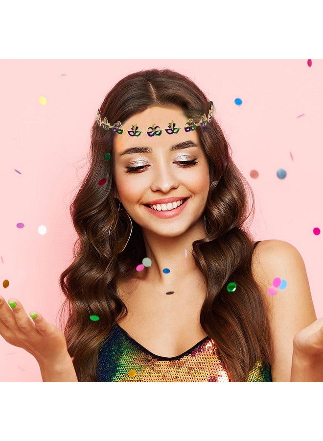 HZEYN Mardi Gras Headband Glitter Crown Mask Fleur De Lis Stretch Headbands Hair Band Party Costume Headwear Hair Accessories (Feather Mask) - Image 2