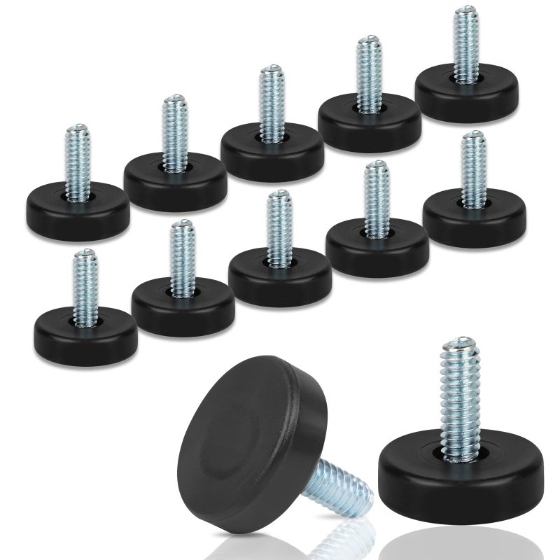 Coidea 1/4" Thread Furniture Feet Levelers, 12 PCS Adjustable Furniture Feet Threaded Screw in, Leveling Feet Screw On Furniture Glide Leveling for Table, Cabinets, Chairs, Stool Legs - Image 1