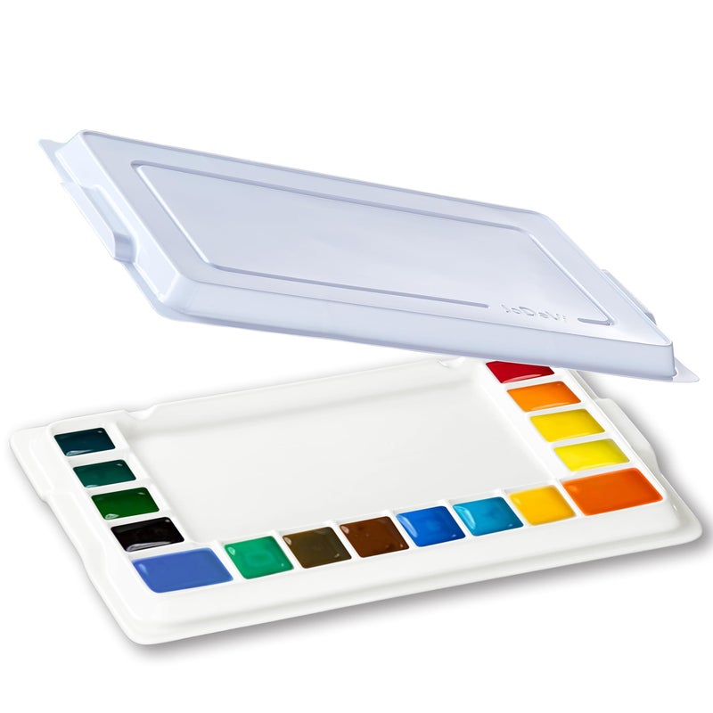 JODEVI Ceramic Watercolor Palette, Rectangular Porcelain Artist Paint Palette, 16-Well Art Mixing Tray with Lid for Watercolor, Gouache, Acrylic Painting - Image 1