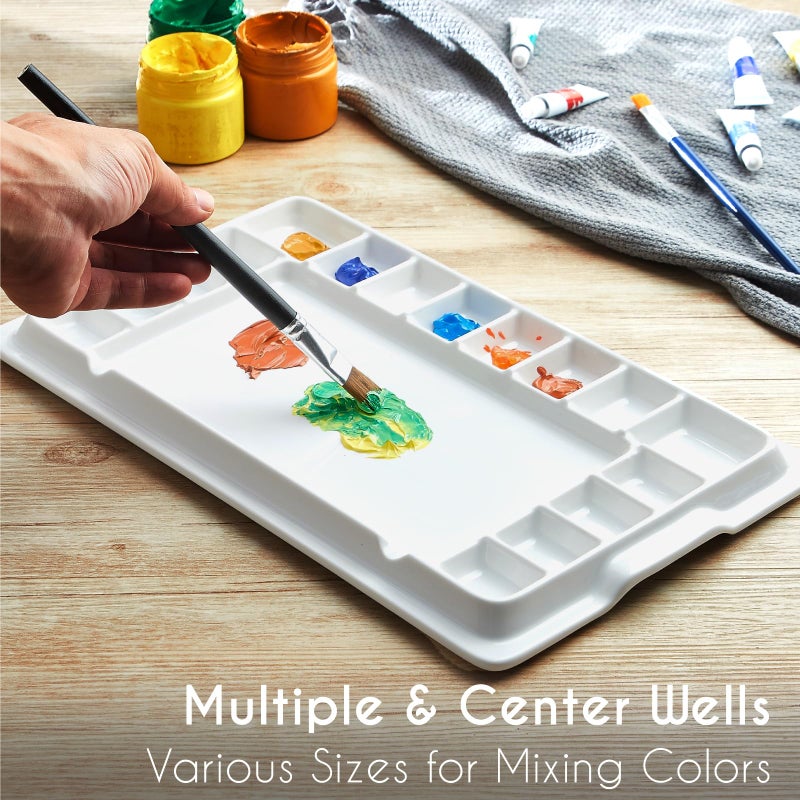 JODEVI Ceramic Watercolor Palette, Rectangular Porcelain Artist Paint Palette, 16-Well Art Mixing Tray with Lid for Watercolor, Gouache, Acrylic Painting - Image 2