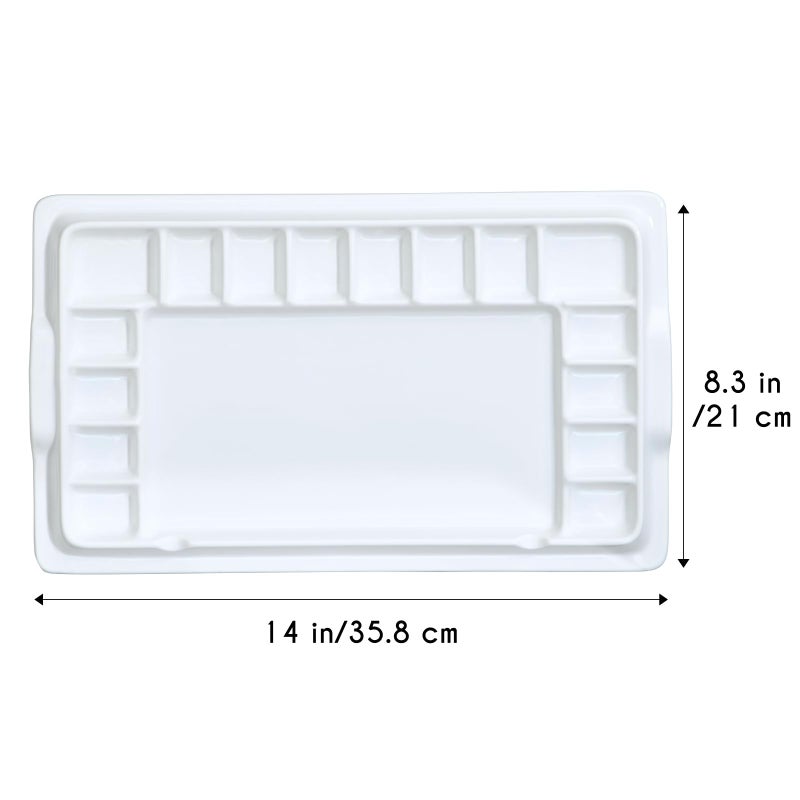 JODEVI Ceramic Watercolor Palette, Rectangular Porcelain Artist Paint Palette, 16-Well Art Mixing Tray with Lid for Watercolor, Gouache, Acrylic Painting - Image 3