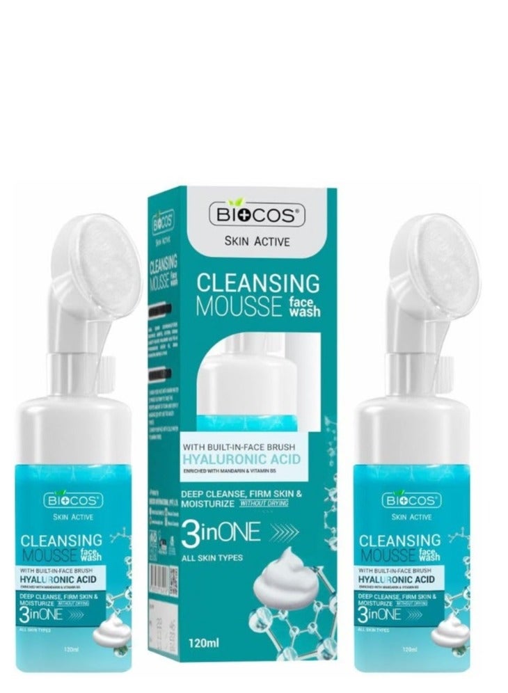 BIOCOS COSMETICS Hyaluronic Acid Face Wash Mousse With Aloe Vera, Vitamin E And Pro-Vitamin B5, Moisturizing Face Cleanser, 5.54 fl oz, Pack Of 2 - Image 1