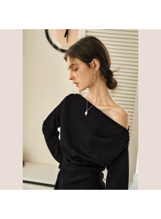 Olrain Oulain Fashion Set, Autumn Women's Wear, Off-shoulder Irregular Two-piece Suit, Professional Commute Style, Black, Size S - Image 2