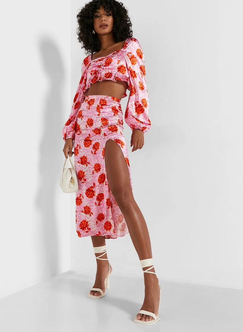 TOPSHOP Tie Detail Floral Print Top
