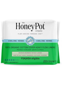 the Honey Pot company The Honey Pot Company - Herbal Panty Liners for Women - Heavy Flow w/Wings - Infused w/Essential Oils for Cooling Effect & Organic Cotton Cover - Feminine Care - FSA & HSA Eligible - 20 ct 