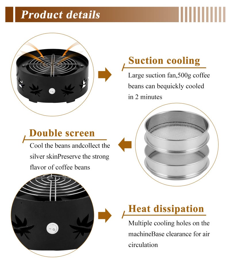 JIAWANSHUN JIAWANSHUN 1.1lb Coffee Bean Cooler Electric Coffee Beans Cooling Machine No Chaff for Home Coffee Use, Not Coffee Roaster(110V, black)  - Image 3