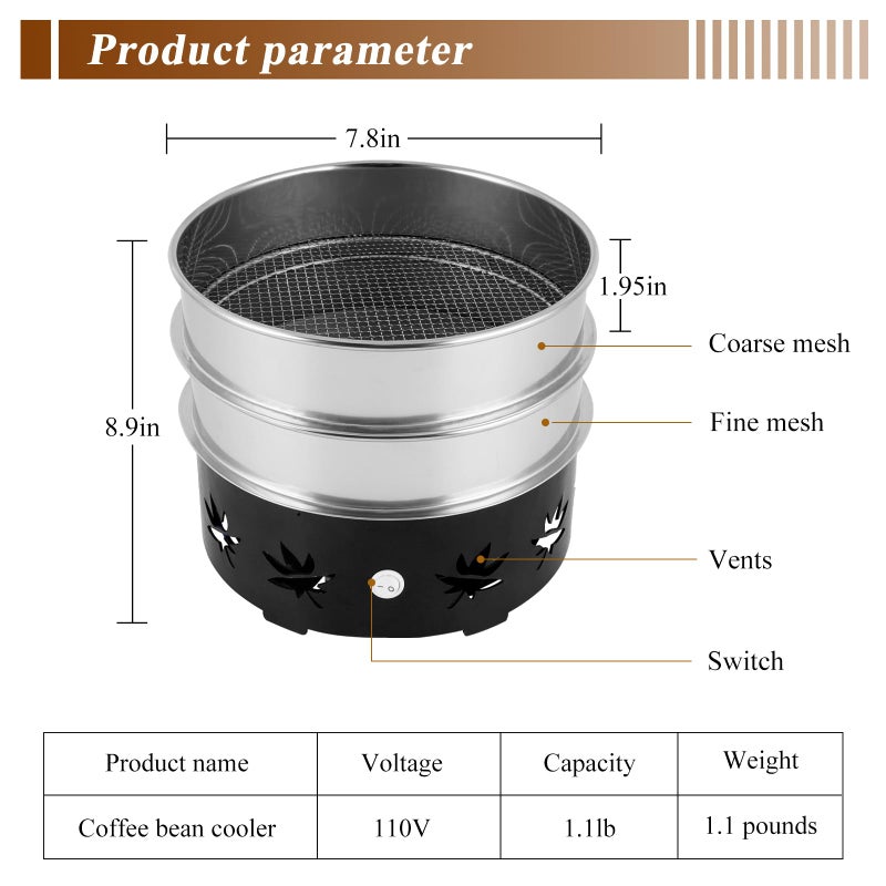 JIAWANSHUN JIAWANSHUN 1.1lb Coffee Bean Cooler Electric Coffee Beans Cooling Machine No Chaff for Home Coffee Use, Not Coffee Roaster(110V, black)  - Image 5
