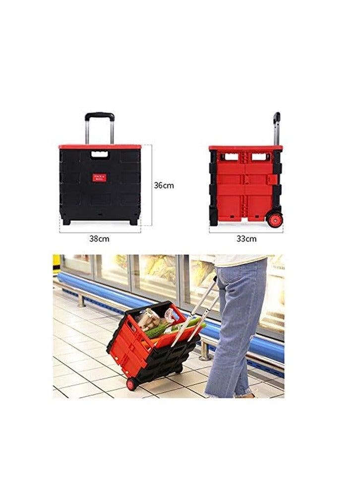 25kg Folding Shopping Trolley Cart with Wheels, Collapsible Grocery Storage Boot Box  - Image 5