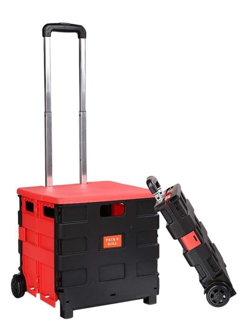 25kg Folding Shopping Trolley Cart with Wheels, Collapsible Grocery Storage Boot Box  - Image 1