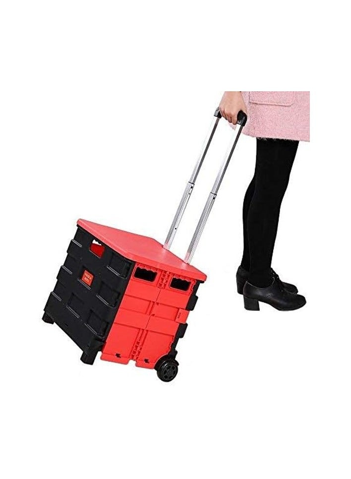 25kg Folding Shopping Trolley Cart with Wheels, Collapsible Grocery Storage Boot Box  - Image 2