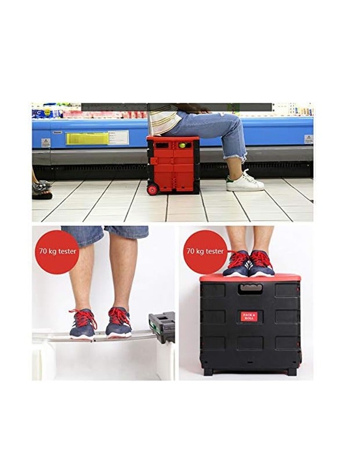 25kg Folding Shopping Trolley Cart with Wheels, Collapsible Grocery Storage Boot Box  - Image 3