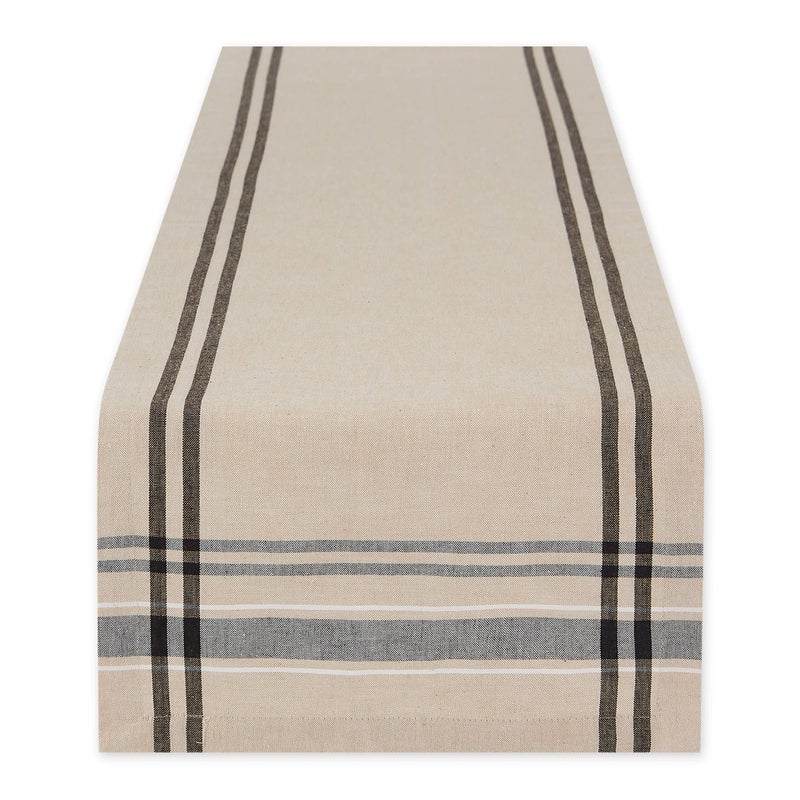 DII French Stripe Dining Table Collection Farmhouse Style Table Runner 14x72 Inches TaupeBlack