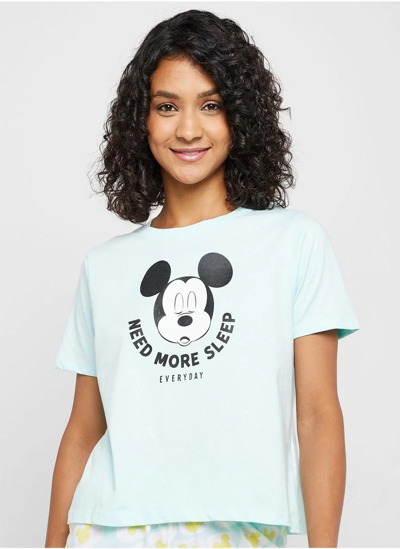 Disney Crew Neck Graphic T-Shirt & Pyjama Shorts