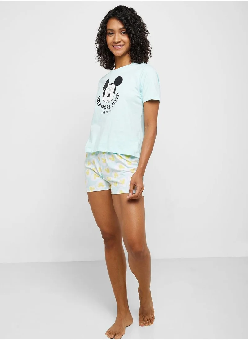 Disney Crew Neck Graphic T-Shirt & Pyjama Shorts