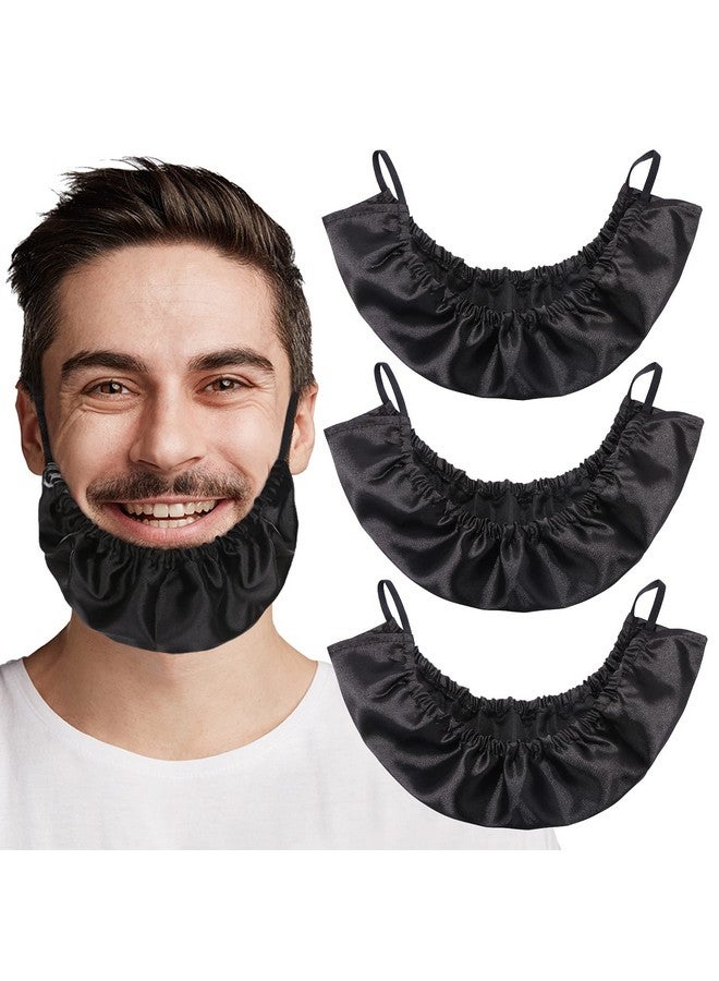 Ikimiqi Beard Bandana 3 Pack Men Beard Bib Black Beard Covers Soft Comfortable And Silky Satin Facial Hair Apron Guard Bonnet Rag Man Bedtime Bib Beard Cap Ear Beard Bandana