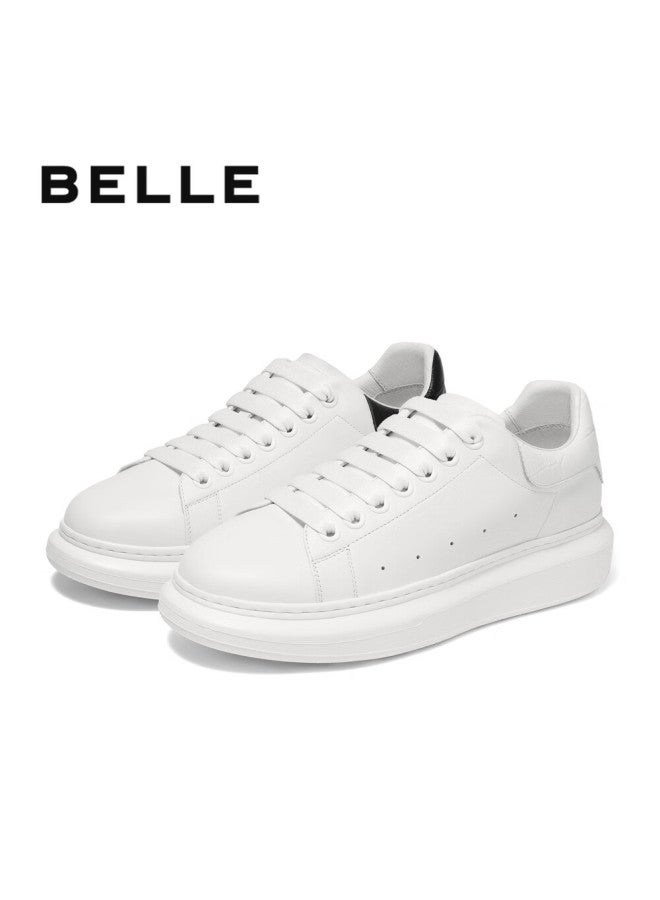 Belle Men's Casual Shoes, White Sneakers, Winter Fleece-lined Warm Cowhide Thick-soled Board Shoes A1160 Black Tail Wing-fleece Lining 44 - Image 3