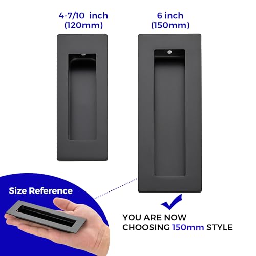 JOY DECOR 2 Pack Pocket Door Handles, 5.9" Rectangular Recessed Pulls for Sliding Closet and Barn Doors, Black Flush Finger Pulls - Image 5