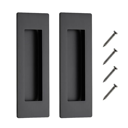 JOY DECOR 2 Pack Pocket Door Handles, 5.9" Rectangular Recessed Pulls for Sliding Closet and Barn Doors, Black Flush Finger Pulls - Image 1