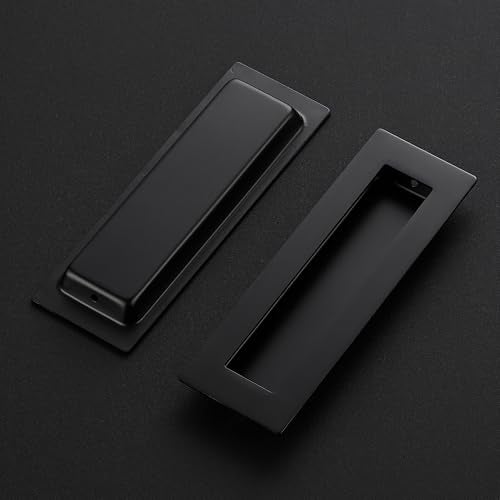JOY DECOR 2 Pack Pocket Door Handles, 5.9" Rectangular Recessed Pulls for Sliding Closet and Barn Doors, Black Flush Finger Pulls - Image 2