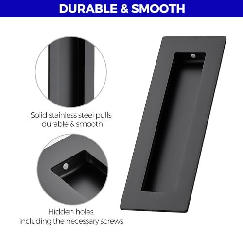 JOY DECOR 2 Pack Pocket Door Handles, 5.9" Rectangular Recessed Pulls for Sliding Closet and Barn Doors, Black Flush Finger Pulls - Image 4