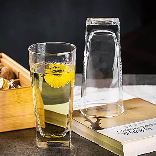 SYANKA Italian Premium Juice and Water Glasses Set of 4, Transparent, 300ml, Stylish Crystal Square Highball Glasses for Drinks - Image 5
