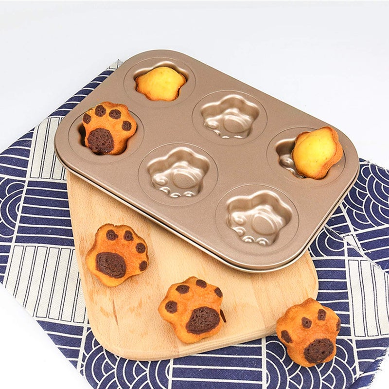 Beasea 3 Pack Madeleine Pans, 10x7 Inch 6 Cavity Nonstick Cat Shaped Cake Cookies Pan Carbon Steel Madeleine Mold Shell Madeline Pan - Image 3