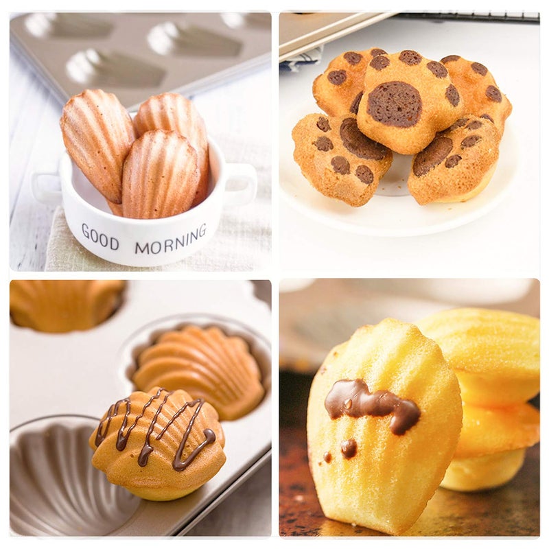 Beasea 3 Pack Madeleine Pans, 10x7 Inch 6 Cavity Nonstick Cat Shaped Cake Cookies Pan Carbon Steel Madeleine Mold Shell Madeline Pan - Image 5