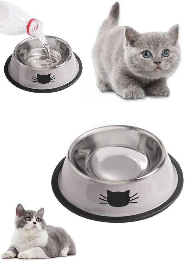 أوعية طعام وماء للقطط، وعاء من الفولاذ المقاوم للصدأ غير قابل للانزلاق سعة 8 أونصات مع قاعدة مطاطية قابلة للإزالة، أوعية قابلة للتكديس للقطط والجراء مزينة برسومات قطط لطيفة - Image 1