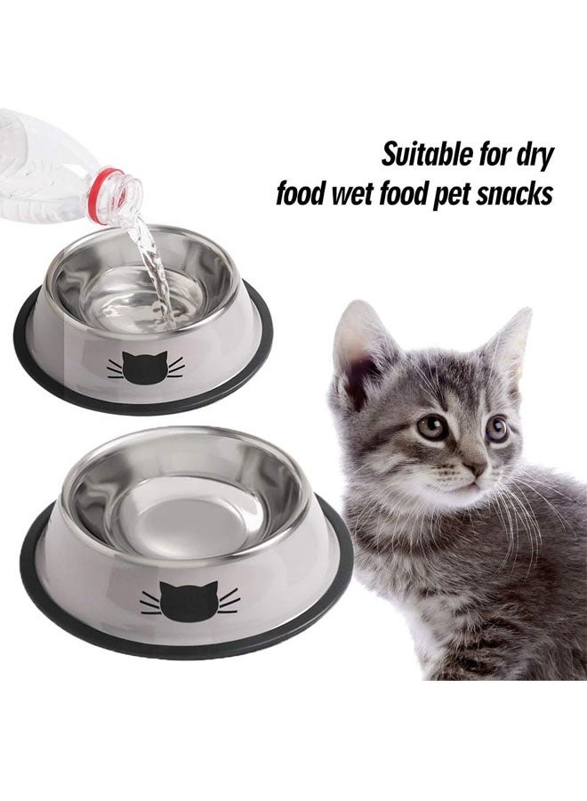 أوعية طعام وماء للقطط، وعاء من الفولاذ المقاوم للصدأ غير قابل للانزلاق سعة 8 أونصات مع قاعدة مطاطية قابلة للإزالة، أوعية قابلة للتكديس للقطط والجراء مزينة برسومات قطط لطيفة - Image 4