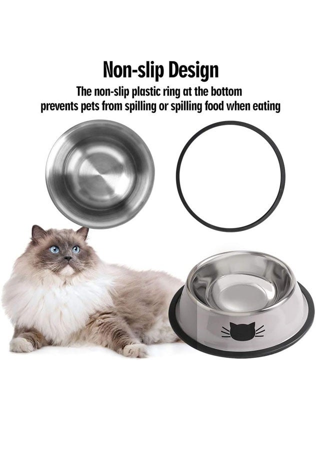 أوعية طعام وماء للقطط، وعاء من الفولاذ المقاوم للصدأ غير قابل للانزلاق سعة 8 أونصات مع قاعدة مطاطية قابلة للإزالة، أوعية قابلة للتكديس للقطط والجراء مزينة برسومات قطط لطيفة - Image 3