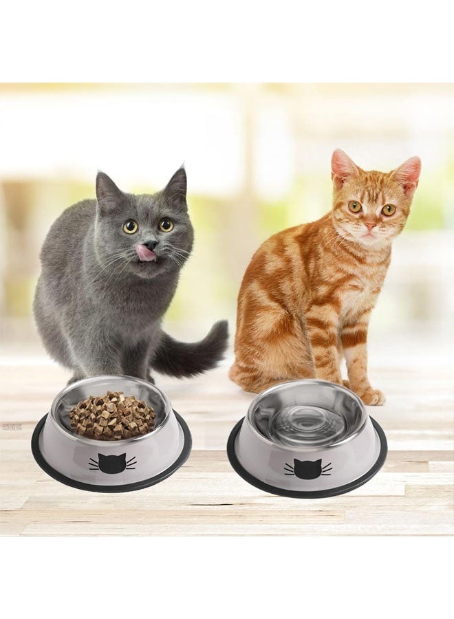 أوعية طعام وماء للقطط، وعاء من الفولاذ المقاوم للصدأ غير قابل للانزلاق سعة 8 أونصات مع قاعدة مطاطية قابلة للإزالة، أوعية قابلة للتكديس للقطط والجراء مزينة برسومات قطط لطيفة - Image 5