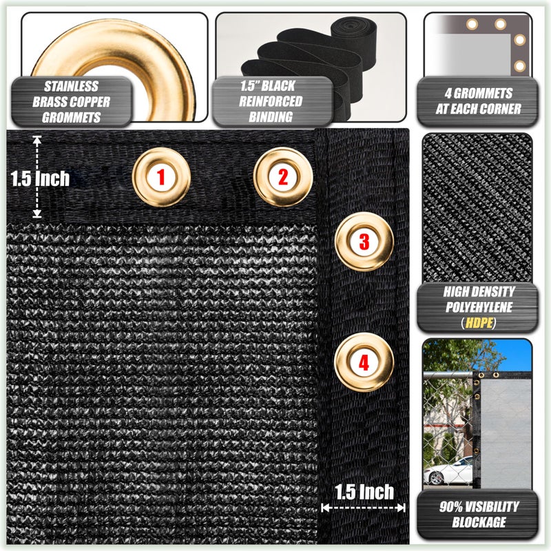 ColourTree 5' x 50' Black Fence Privacy Screen Windscreen Cover Fabric Shade Tarp Netting Mesh Cloth - Commercial Grade 170 GSM - Cable Zip Ties Included - We Make Custom Size - Image 3