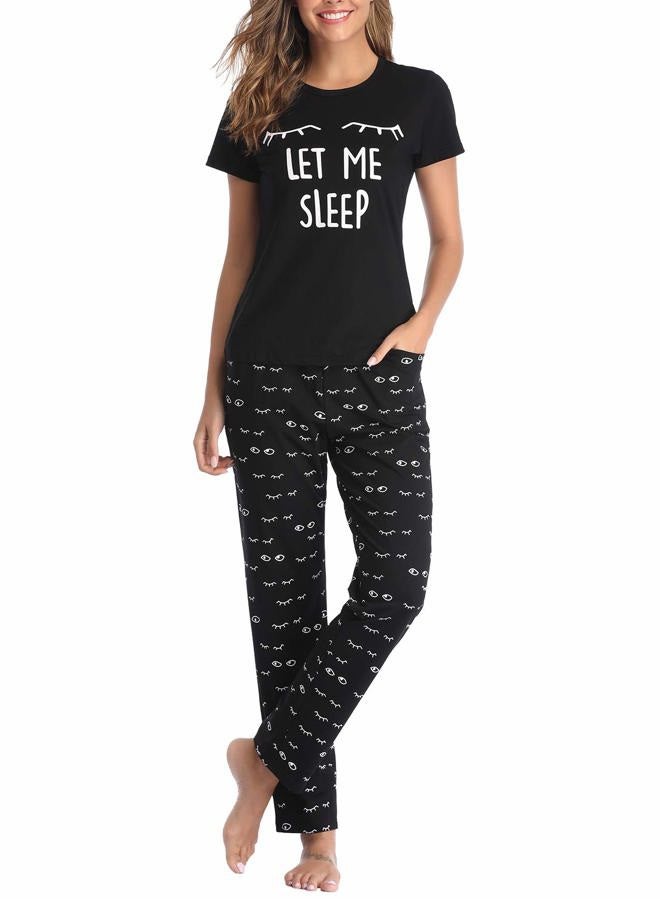 EISHOPEER Women's Pajama Set Cute Printed Short Sleeve Top and Long Pants Sleepwear Pjs Sets, A -Black Eye, S - Image 2