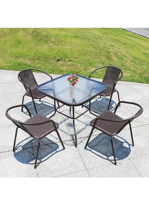 Vital Garden Dining Set 5 Piece (4 Chair and 1 Table) Outdoor Furniture Patio Dining Table and Chair Balcony Dinner Table Dinner Chair Poly Rattan Anthracite & Grey (‎VI-DNS-03)