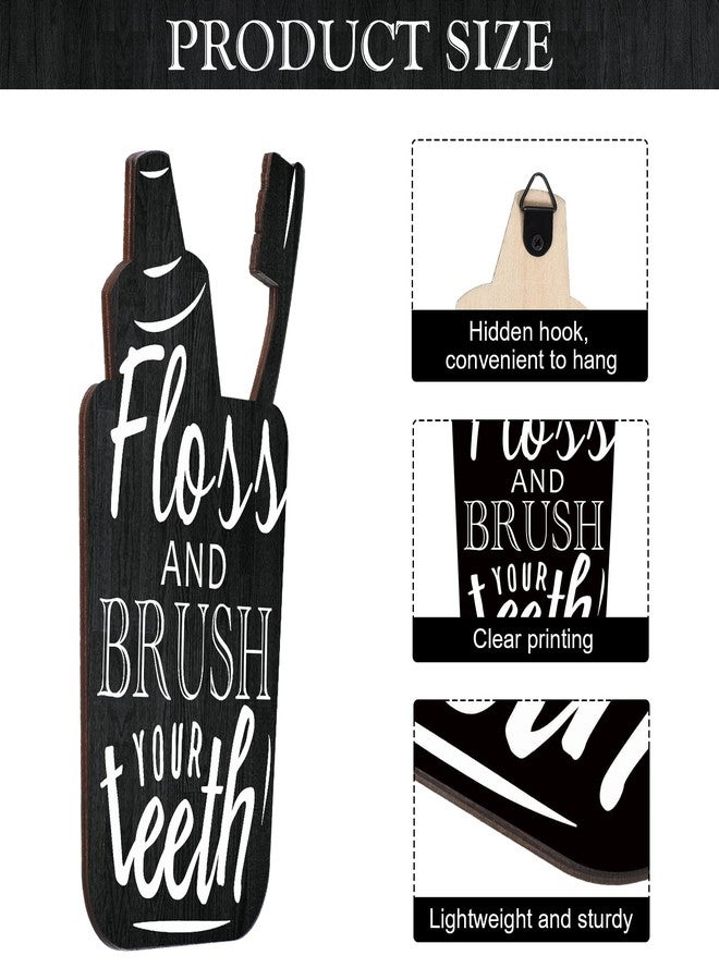 Yookeer مجموعة ديكور حائط حمام من 4 قطع باللون الأسود من يوكير، تتضمن لوحات جدارية خشبية، وعلامات غسل اليدين، وفرشاة، وخيط تنظيف الأسنان، ومفتاح الشطف، وإكسسوارات حمام ريفية، وديكور حمام عتيق، وديكور غرفة غسيل منزلية. - Image 3