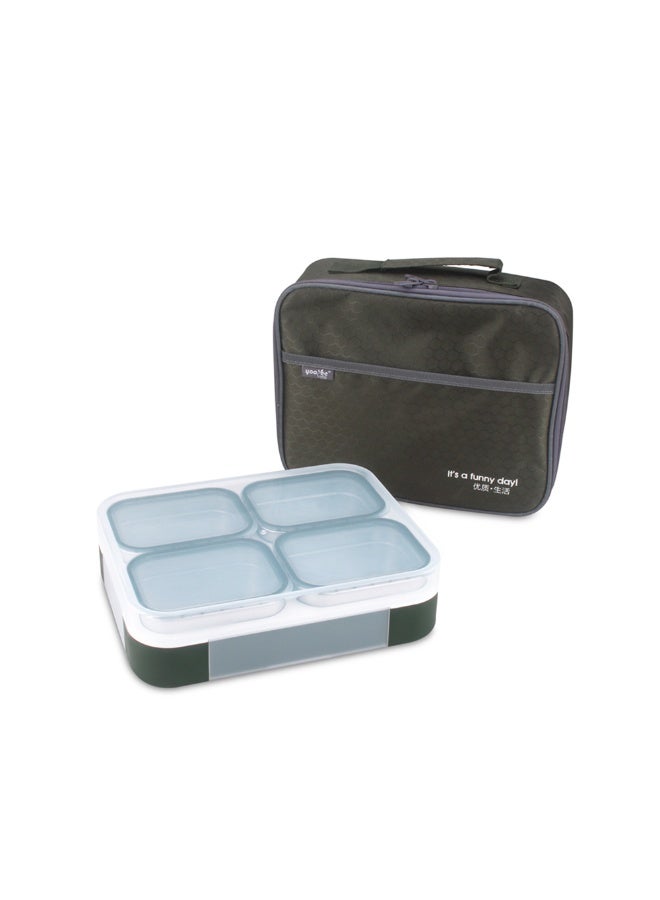 اي ديد صندوق غداء من الفولاذ المقاوم للصدأ لجميع الأعمار، صندوق غداء  معزول مع حقيبة، حاويات غداء بأربعة حجرات مع أغطية، مقاوم للتسرب، خالٍ من مادة BPA، آمن للاستخدام في غسالة الأطباق (أخضر غامق) - Image 1