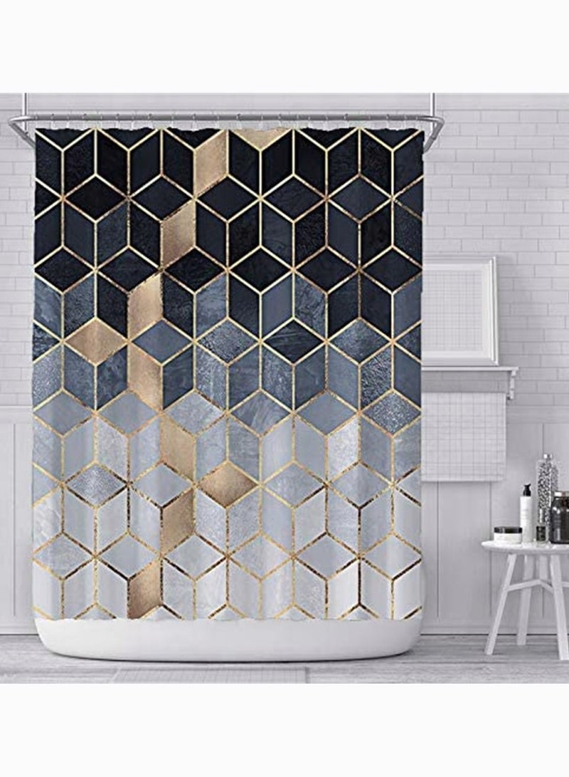 Shower Curtain Set, SYOSI Waterproof for Bathroom with Hooks, No Liner Needed Quick Drying Polyester Fabric (Cubic Black Gradient, 180 x 180CM) - Image 4