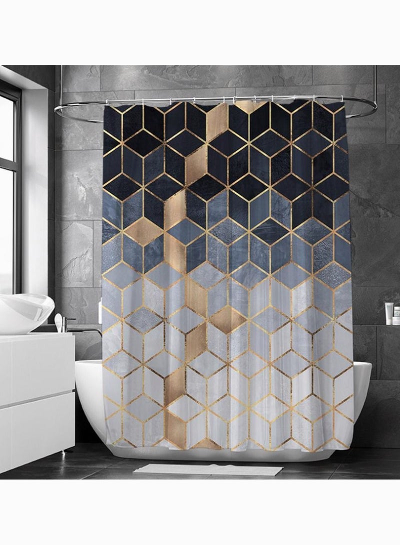 Shower Curtain Set, SYOSI Waterproof for Bathroom with Hooks, No Liner Needed Quick Drying Polyester Fabric (Cubic Black Gradient, 180 x 180CM) - Image 2