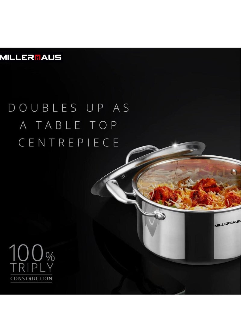 MILLERHAUS - Millerhaus Triply Biryani Pot With S/S Lid 32Cm , Non-Reactive Cooking Surface Tri-ply stainless steel - Image 1