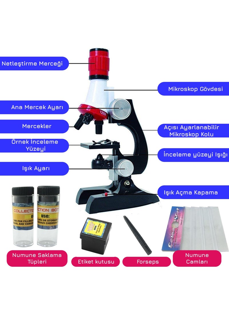 Upway Science Microscope Set LED Light 100X 400X 1200X Magnification 12 Pieces Educational Samples Gift  - Image 4