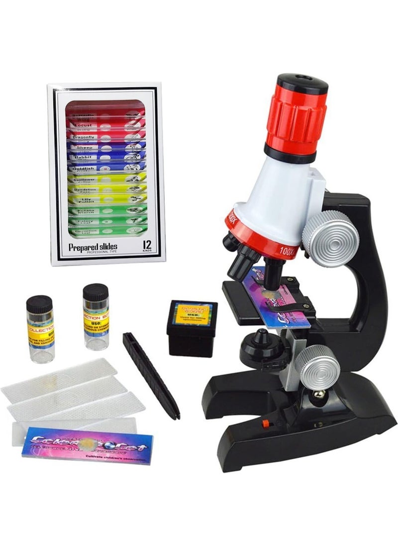 Upway Science Microscope Set LED Light 100X 400X 1200X Magnification 12 Pieces Educational Samples Gift  - Image 1