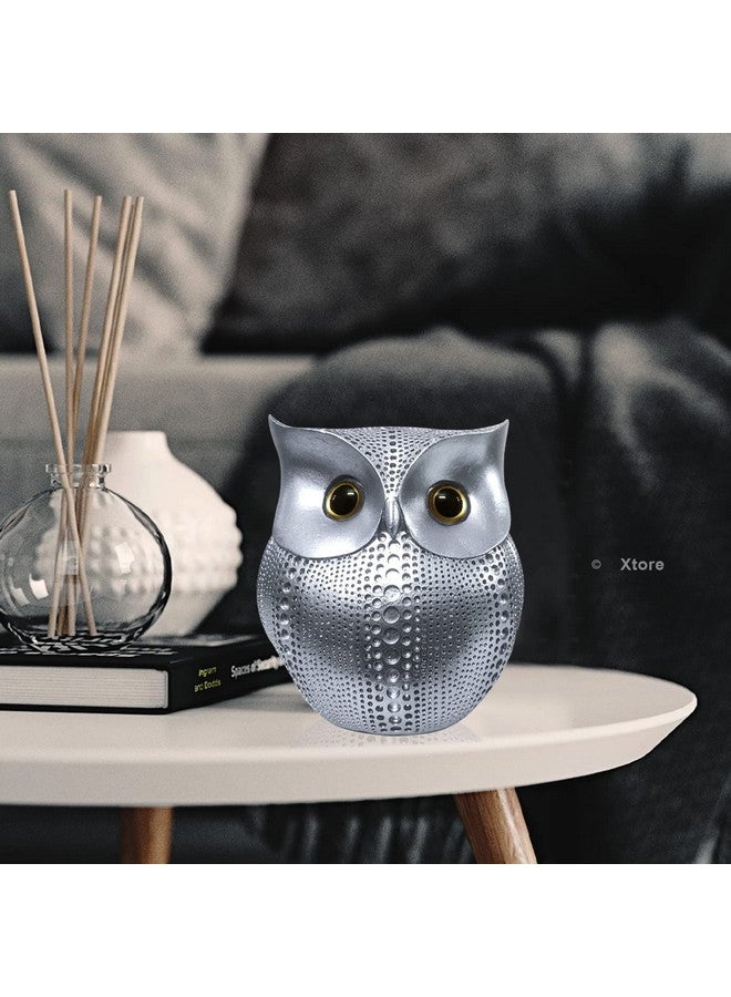 Xtore® Modern Classy Lucky Owl Resin Art Figure Showpiece (Silver), 1 Piece - Image 2