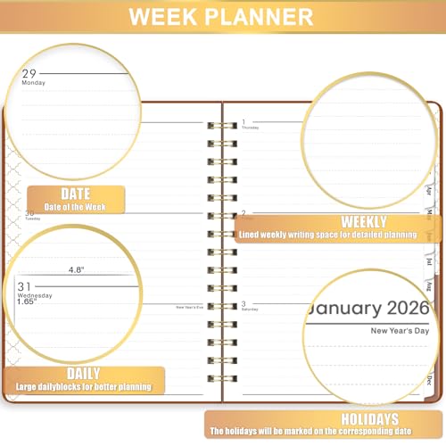 Indeme 2026 Planner - Jan 2026 - Dec 2026, 6.3" x 8.4", 2026 Planner Weekly and Monthly with Hardcover, Brown, 12 Monthly Tabs, Elastic Closure - Image 4