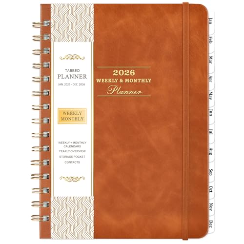 Indeme 2026 Planner - Jan 2026 - Dec 2026, 6.3" x 8.4", 2026 Planner Weekly and Monthly with Hardcover, Brown, 12 Monthly Tabs, Elastic Closure - Image 1