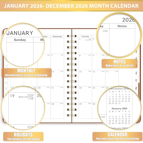 Indeme 2026 Planner - Jan 2026 - Dec 2026, 6.3" x 8.4", 2026 Planner Weekly and Monthly with Hardcover, Brown, 12 Monthly Tabs, Elastic Closure - Image 3
