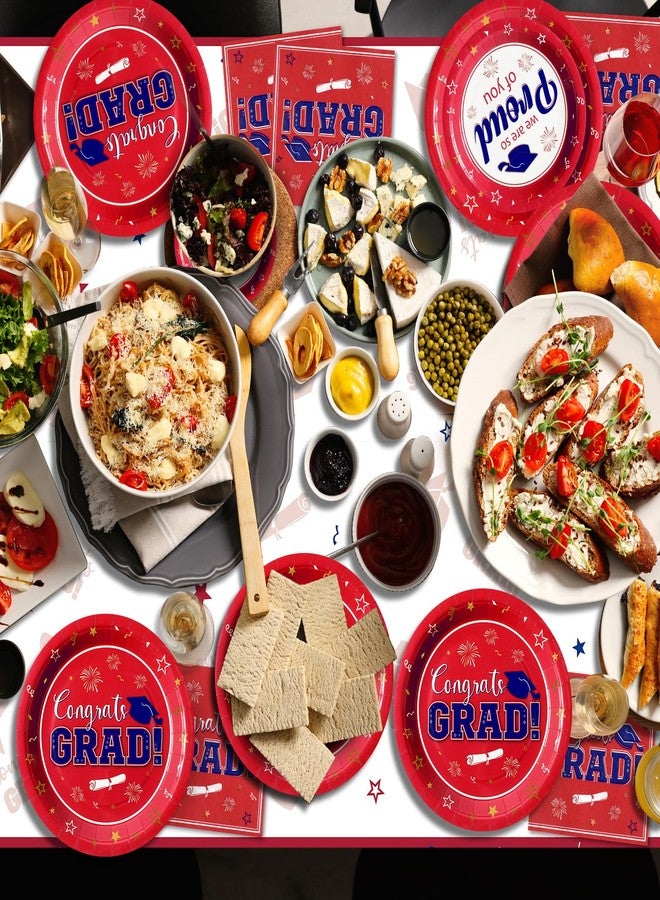 FunnyPars Graduation Plates and Napkins Set Serve 50, Class of 2026 Graduation Party Dinnerware Set, Red and Blue Disposable Paper Plates Napkins Banner Tablecloth for Graduation Congrats Grad Party Supplies - Image 5