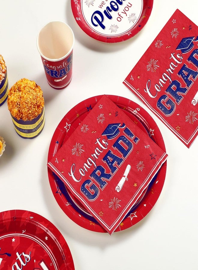 FunnyPars Graduation Plates and Napkins Set Serve 50, Class of 2026 Graduation Party Dinnerware Set, Red and Blue Disposable Paper Plates Napkins Banner Tablecloth for Graduation Congrats Grad Party Supplies - Image 3