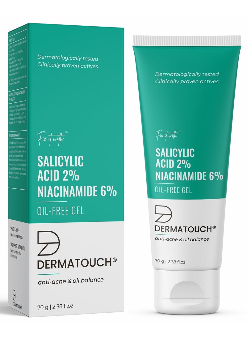 DERMATOUCH - DERMATOUCH Salicylic Acid 2% Niacinamide 6% Anti-Acne Oil-Free Gel For Active Acne, Oil Balancing, Pore tightening - 70G - Image 1