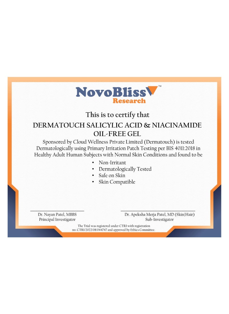 DERMATOUCH - DERMATOUCH Salicylic Acid 2% Niacinamide 6% Anti-Acne Oil-Free Gel For Active Acne, Oil Balancing, Pore tightening - 70G - Image 1