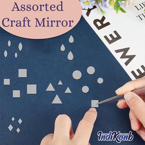 INDIKONB Mirrors for Craft Work |Craft Mirror for Lippan Art - Set of Different Shapes, Silver Glass Mirrors - Image 3